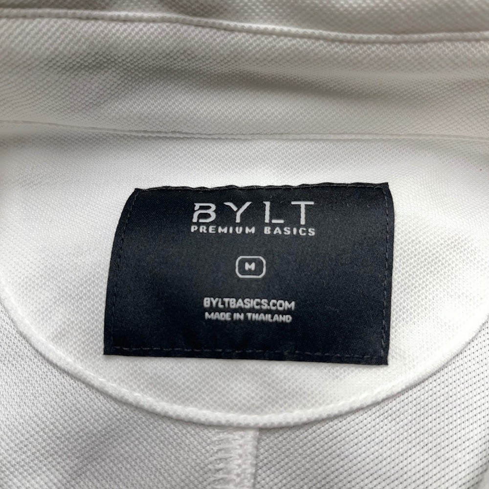 New BYLT Premium Basics Bay Long Sleeve Shirt Mens Med White Pique NYP021 24Q2‎